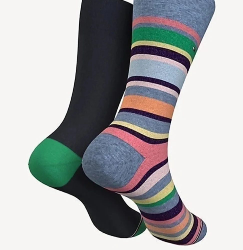 TOMMY HILFIGER Trouser Socks BLUE HEATHER MULTI MEN'S  Set of 2 OS BNWT